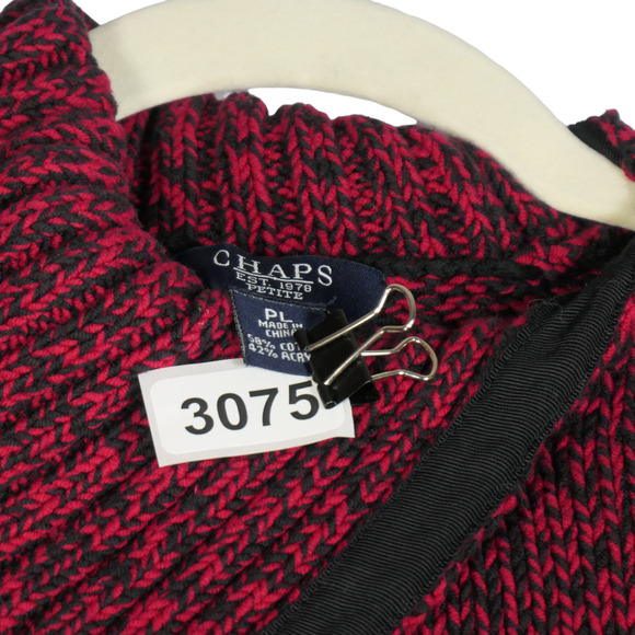 Chaps Pullover Sweater Womens Petite Large Red Black Chunky Knit Cozy Chic Bold - Picture 10 of 10
